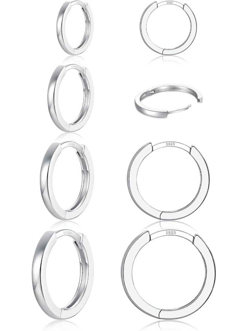 3 Pairs Small 925 Sterling Silver Hoop Earrings, 14K White Gold Plated Huggies